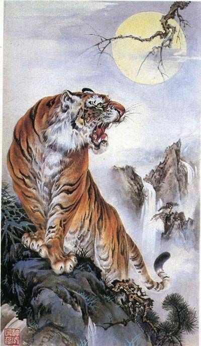 A favorite Chinese Painting of a Tiger Tigre Y Dragon, Art Tigre, Japanese Tiger Tattoo, Asian Tigers, Japanese Tiger, Tiger Artwork, Tiger Tattoo Design, Tiger Drawing, Tiger Wallpaper