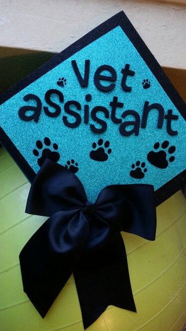 Graduation Grad cap vet tech/assistant Decorated grad cap Vet Assistant Graduation Cap Ideas, Vet Tech Graduation, Pre Vet, Vet Party, Veterinarian Assistant, Future Veterinarian, Graduation Hat Designs, Vet Scrubs, Disney Graduation Cap