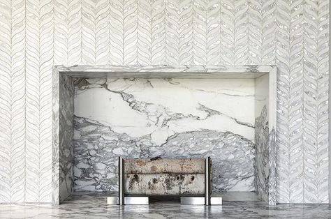 That stunning Ann Sacks tile Anne Sacks Tile, Marble Tile Fireplace, Kitchen Backsplash Marble, Ideas For Kitchen Backsplash, Kitchen Wood Design, Ceramic Tile Floor Bathroom, Backsplash Marble, Apartment Remodel, Backsplash Trends