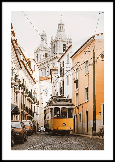 Portugal Watercolor, Picture Frame Inspiration, Watercolor Reference, Lisbon Tram, Nature Architecture, White Picture Frames, Urban Sketching, Wall Gallery, Samara