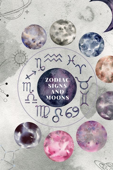 Moon And Space, Over The Moon, Watercolor Clipart, Painting Tutorial, Watercolor Illustration, Zodiac Signs, Moon, Clip Art, Signs