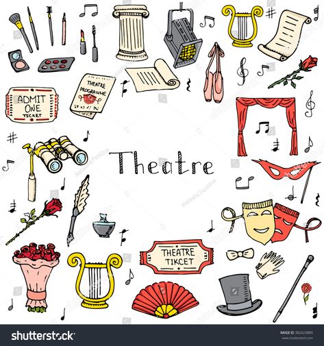 Hand drawn doodle Theater e set Vector illustration Sketchy theater icons Theatre acting performance elements Ticket Masks Lyra Flowers Curtain stage Musical notes Pointe shoes Make-up artist tools #Ad icons#theater#Sketchy#performance Theatre Doodles, Acting Illustration, Theater Symbol, Theatre Wallpaper, Theater Illustration, Theatre Symbol, Theatre Drawing, Theatre Acting, Theatre Illustration