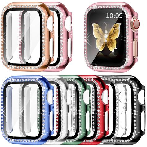 PRICES MAY VARY. 【Compatible Models】This Apple Watch Screen Protector Case Perfectly Fit for Apple Watch Series 6 5 4 40MM. Please check your smartwatch model before place order. 【Bling Full Protective Case】 Apple watch screen protector case 40mm is made from Hard PC material, built-in 9H tempered glass. Sensitive Touch, High Transmition, Present a original clear image quality. All around hard apple watch case protects your apple watch against scratches, dust. 【Durable Matte Cover】 This bling ca Apple Watch Protector, Apple Watch Case, Apple Watch Series, Watch Case, Screen Protector, Birthday Ideas, Protective Cases, Apple Watch, Smart Watch