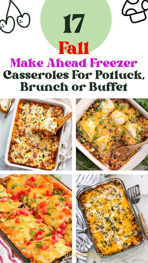 "17 Best Make-Ahead Freezer Casseroles ❄️ Perfect for fall potlucks, Christmas gatherings, or Christmas brunch buffets! 🍂🎄 Save time with these crowd-pleasing dishes—ready in just 1 hour of meal prep. Ideal for feeding a crowd with ease! #FreezerMeals #FallCasseroles #PotluckIdeas #ChristmasBrunch #MakeAheadMeals" Best Food To Serve A Large Crowd, Make Ahead Frozen Dinners, Lunch For Crowd Simple, Make Ahead Freezer Meals For A Crowd, Gourmet Freezer Meals, Dinner Make Ahead, Casseroles For New Parents, Make Ahead Dishes For A Crowd, Make Ahead Meals For Company