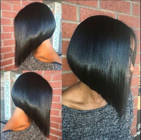 Asymmetrical Asymmetrical Bob For Black Women, High Low Bob, Asymmetrical Long Bob Black Women, Black Women Asymmetrical Bob, Acemetrical Bob Black Women, Black Asymmetrical Bob, Black Fitted Asymmetrical Top, Thick Hair Bob Haircut, Trendy Bob