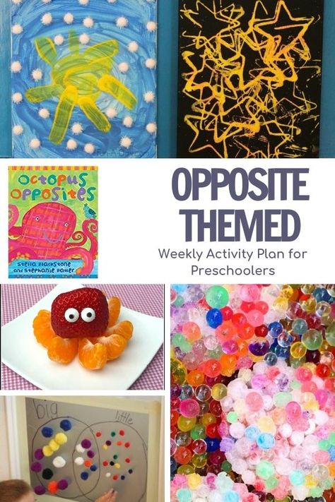 Octopus Opposites and Opposite Themed Activity Plan for Preschool Opposites Art, Opposites For Kids, Opposites Preschool, Toddler Themes, Lesson Plans For Toddlers, Activities For Preschoolers, Activities For Preschool, Winter Preschool, Preschool Lesson Plans