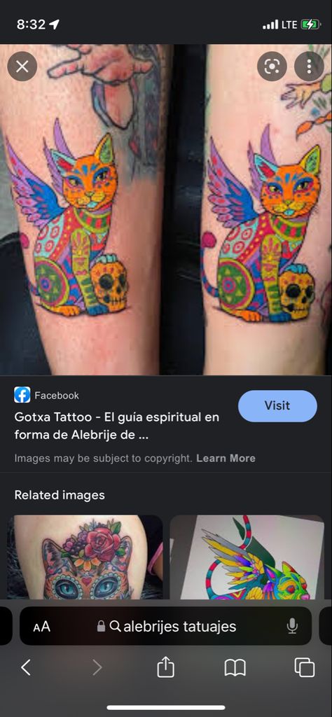 Cat Alebrije Tattoo, Alebrijes Tattoo, Alebrije Tattoo, Cat Tattoo, Body Mods, New Tattoos, Watercolor Tattoo, Tatting, Tattoos