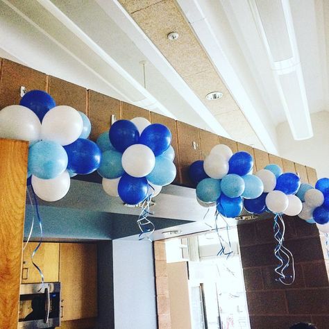 Balloon Clusters From Ceiling, Balloon Cluster Ideas, Small Balloon Clusters, Family Reunion Decorations, Bbq Birthday, Monster Baby Showers, Birthday Party At Park, Reunion Decorations, Balloon Clusters