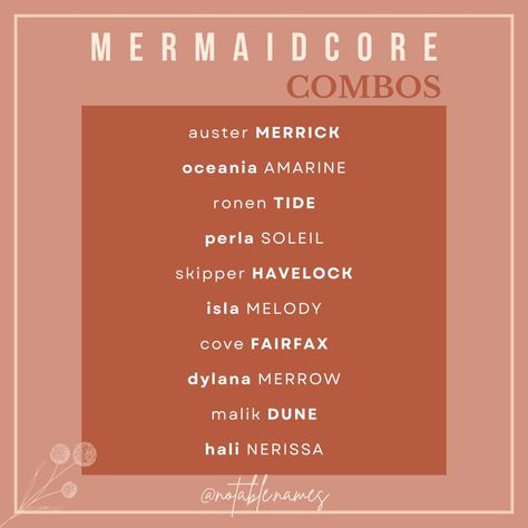 Are you obsessed with the ocean? Is it pearls over everything? Do you own a dinglehopper and thingamabobs? If you answered yes to any of these questions, you might just be a mermaid. Checkout these beautiful and delightful mermaid (and merman) names that would be perfect for yourself or your little merperson to be! #mermaidcore #names #girlnames #boynames #babynames #babyboynames #babynameideas #babygirlnames #babyname Mermaid Names Ideas, Merman Name Ideas, Names Inspired By The Ocean, Mermaid Name Generator, Whats Your Mermaid Name, Ocean Names, Mermaid Names, Name Inspiration, Unique Names