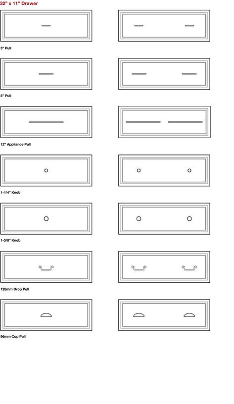 Not sure what size knobs or pulls will look best with your cabinets? Test out this handy guide from for a great visual reference. Cabinet Hardware Placement, Cabinet Hardware Size, Hardware Ideas, Kitchen Drawer Pulls, Kitchen Knobs, Cabinet Drawer Hardware, Kitchen Pulls, Kitchen Cabinet Pulls, Cabinet Color