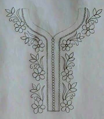 Embroidery For Neck Designs, Embroidery Patterns Neckline, Hand Embroidery Tracing Designs, Embroidery Neck Designs Drawing, Neck Painting Designs, Simple Hand Work Design, Neck Designs Drawing, Embroidery Neck Patterns, Aari Tracing Designs