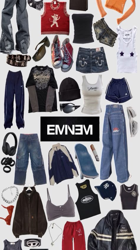 Eminem Outfits Ideas, 2000s Tomboy Outfits, Outfits Based On Songs, Eminem Aesthetic Outfit, Eminem Outfits Inspiration, Real 2000s Fashion, 90s Hiphop Style, Eminem Outfits, Outfits Verde