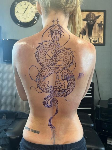 Dragon Tattoo Back, 42 Tattoo, Red Dragon Tattoo, Chinese Dragon Tattoos, Back Piece Tattoo, Dragon Tattoo For Women, Japanese Dragon Tattoos, Spine Tattoos For Women, Dragon Tattoo Designs