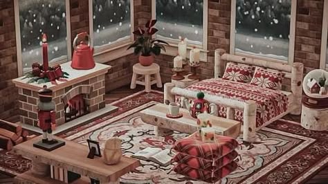 Acnh Christmas House Ideas, Acnh Christmas House Interior, Animal Crossing Winter House, Acnh Christmas Kitchen, Acnh Christmas Interior, Acnh Christmas Room, Acnh Christmas Ideas, Animal Crossing Christmas Ideas, Acnh Snow