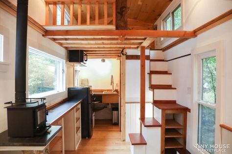 12x16 Cabin, 20 Ft Tiny House, Modern Rustic Cabin, Tiny Home For Sale, Rustic Tiny House, Humble House, Tiny Home On Wheels, Tiny House Stairs, Rustic Loft