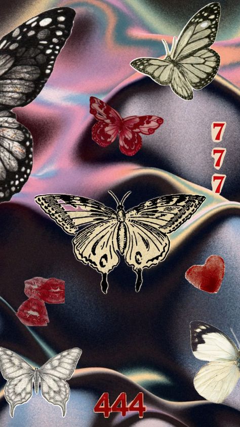 #butterfly #wallpaper #angelnumber #777 #444 #lucky #free #fly #mariposa #b&w Butterfly Y2k Wallpaper, 777 Butterfly, Butterfly Iphone Wallpaper Aesthetic, Butterfly Y2k, Vogue Wallpaper, Future Bedroom, Butterfly Background, Y2k Butterfly, Y2k Wallpaper