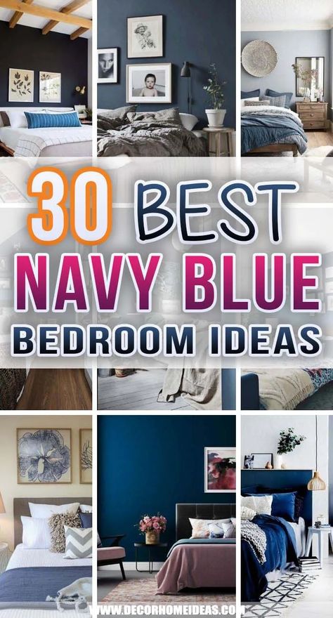 Navy Painted Walls, Navy Comforter Bedroom Ideas, Bedroom Blue Comforter, Navy Blue Master Bed Accent Wall, Dark Blue Bedroom Ideas Accent Wall, Dark Navy Accent Wall Bedroom, Navy And Gold Bedroom Ideas, Navy Blue White And Gold Bedroom, Navy Blue Furniture Bedroom