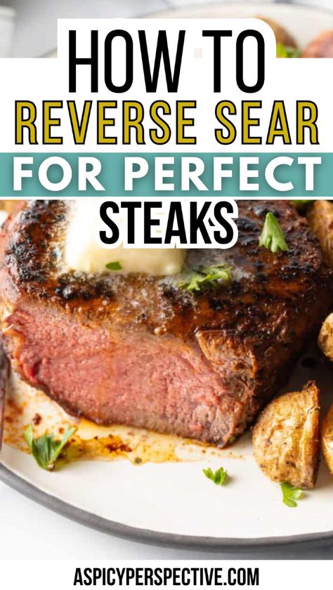 Master the art of the reverse sear steak method for juicy, perfectly cooked results every time. Discover tips on how to cook steak at home or for a romantic date night dinner recipes meat experience. Easy and flavorful steak perfection awaits! Reverse Sear Sirloin Steak, Indoor Steak Recipes, Reverse Sear Filet Mignon, Thanksgiving Meals Ideas, New York Strip Steak Recipes, Steak Preparation, Best Fall Dinner Recipes, New Thanksgiving Recipes, Strip Steak Recipes