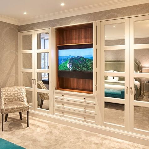 The Heritage Wardrobe Company on Instagram: "Unwind and relax in the most luxurious way ✨ Designed to perfection, these beautiful bespoke fitted wardrobes not only elevate your space but also seamlessly accommodate your TV, blending beauty and functionality all in one. Would you want this in your bedroom? #wardrobe #wardrobegoals #wardrobedesign #wardrobeessentials #dressingrooms #bedroominspo #bedroomgoals #bedroomdesign #bedroomstyling #Bedroomfurniture #bedroominspiration" Fitted Wardrobe Interiors, Fitted Wardrobes Bedroom, Wardrobe Tv, Bedroom Built Ins, Bedroom Built In Wardrobe, Bespoke Wardrobe, Fitted Bedrooms, Bedroom Closet Design, Fitted Wardrobes