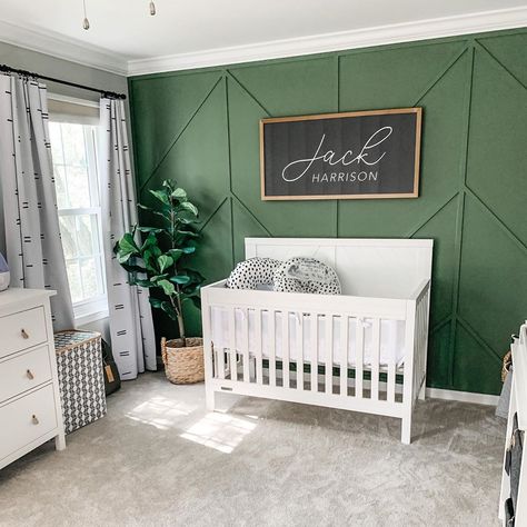 Nursery Green Accent Wall, Modern Toddler Room, Boy Room Accent Wall, Baby Boy Nursey, Boys Bedroom Green, Green Baby Nursery, Green Nursery Boy, Green Boys Room, Green Accent Wall