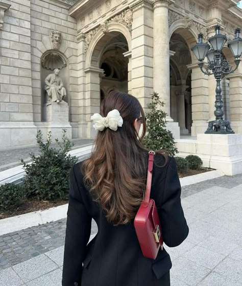 13 Incredible Old Money Aesthetic Outfits To Recreate Yourself - The Wandering Girl Hairstyle For Winter, Cute Bow Hairstyle, December Moodboard, Girls Fashion Outfits, Old Money Girl, Winter Hairstyle, Black Ruffle Top, Long Fitted Dresses, White Flares