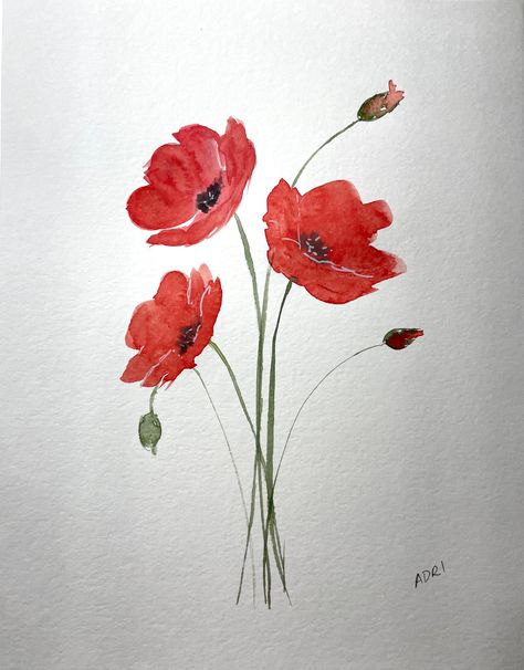 An original watercolor painting of delicate red poppies with long stems. Minimalistic wall art and house decor. A perfect gift for any occasion.   It measures 9" x 11'' and is shipped unmatted and ready to frame. This painting's brilliant colors will stand out and enhance your house decor. I take great care in packaging so you will get it in perfect condition. Made in San Francisco. Please reach out with questions!  - Adri AUTHENTIC ONE-OF-A-KIND ARTWORK This painting is an original, not a print Red Poppies Watercolor, Orange Poppies Painting, Minimalist House Decor, Watercolour Poppies, Poppy Watercolor Painting, Red Flowers Painting, House Decor Wall, Red Poppy Painting, Painted Poppy