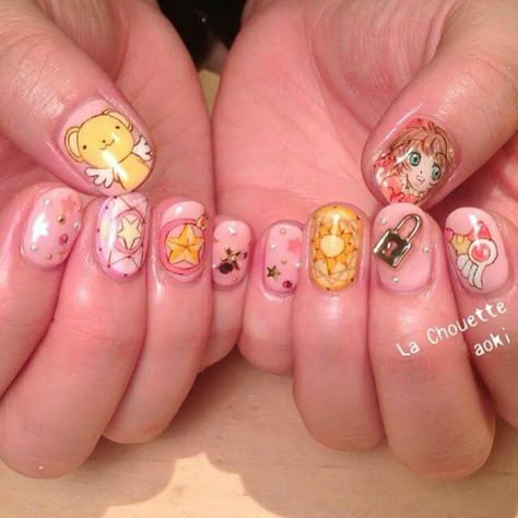 So cute Kawaii Nail Art Anime, Cardcaptor Sakura Nail Art, Sailormoon Nailart, Deco Nails Kawaii, Sanrio Gel X Nails, Kawaii Nail Art, Korean Nail Art, Witchy Nails, Anime Nails