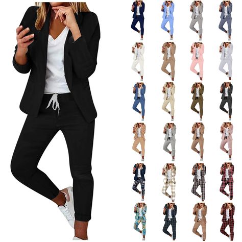 PRICES MAY VARY. 2 piece outfits for women - 【Material】 - The fabric is soft and comfortable, stretchy, skin friendly, lightweight and breathable, comfy and easy to wear. two piece outfits for women - 【Occasion】 - Suitable for casual, daily, vacation, party, office, outdoors, etc. It’s perfect for all of our work ladies that want to look presentable, yet be comfortable in our new day to day lives. 2 piece outfits for women fall - It is in perfect length, not too long or short, made of high quali Womens Business, Capri Outfits, Casual Suits, Trendy Suits, Cardigan Blazer, Suit Casual, Business Suits, Womens Suits Business, Office Professional