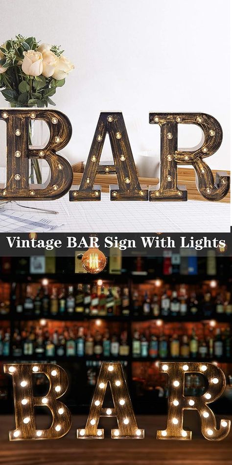 This illuminated marquee bar sign is a great addition to your wedding decor. LED vintage letters are battery operated. Spice up your signature drink space. #wedding #westernwedding #bar #signaturedrink #ad Light Up Bar Sign, Vintage Letters, Marquee Letters, Space Wedding, Western Wedding, Signature Drinks, Sign Lighting, Vintage Lettering, Bar Sign