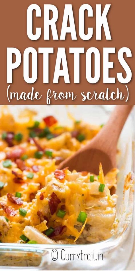 Loaded crack potatoes are the best thing you’ll ever make. Cheesy, creamy and ranch side dish is loaded with bacon and very easy to make. #crackpotatoes #crackpotatoesrecipes #potatosidedish #bakedpotatocasserole #potatocasserole Ranch Potatoes Baked, Cheesy Potato Bake, Cheesy Ranch Potatoes, Fresh Potato, Baked Potato Casserole, Potatoe Casserole Recipes, Feed A Crowd, Loaded Baked Potatoes, Potato Side Dishes