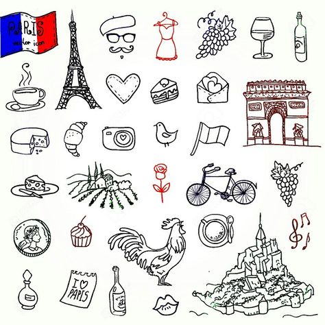 France Tattoo, French Symbols, Doodle Pictures, Travel Doodles, About France, Paris Tattoo, French Tattoo, Symbol Drawing, France Drawing