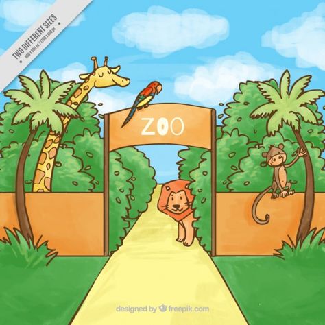 Hand drawn zoo with animals background F... | Free Vector #Freepik #freevector #freebackground #freetree #freehand #freenature How To Draw Zoo Animals, Zoo Drawing Easy, Zoo Drawing For Kids Easy, Zoo Drawing For Kids, Nicu Costumes, Zoo Sketch, Zoo Animals For Kids, Zoo Pals, Zoo Cartoon