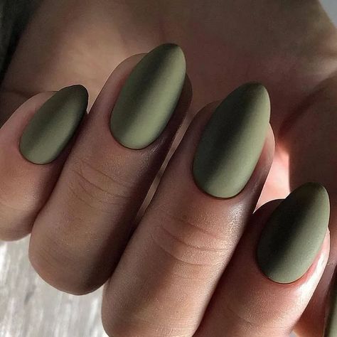 Would make a nice fall OR Christmas design! Oval Fall Nails, Short Oval Nails Fall, Matte Green Nails, Fall Nails 2023, Matted Nails, Short Oval Nails, Olive Nails, Matte Acrylic Nails, Green Acrylic Nails