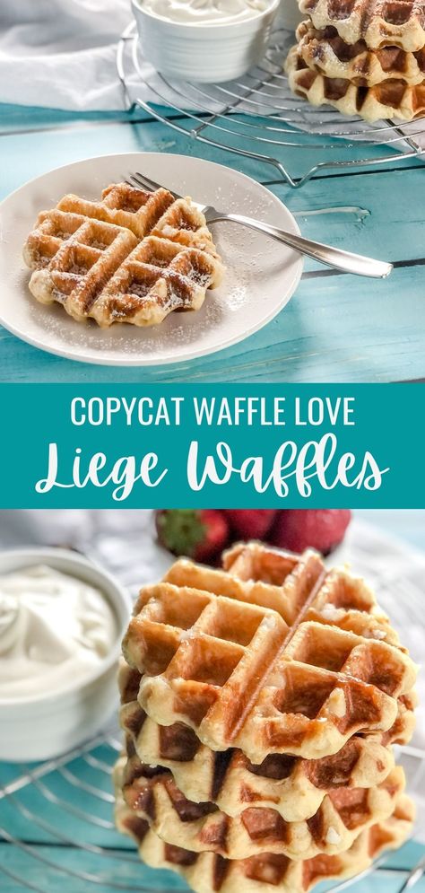 Liege Waffles (Copycat Waffle Love) Waffle Love Recipe, Waffle Dough Recipe, Belgian Sugar Waffle Recipe, American Waffles, Belgian Liege Waffle Recipe, Easy Belgian Waffle Recipe, Leige Waffles, Liege Waffles Recipe, Liege Waffles