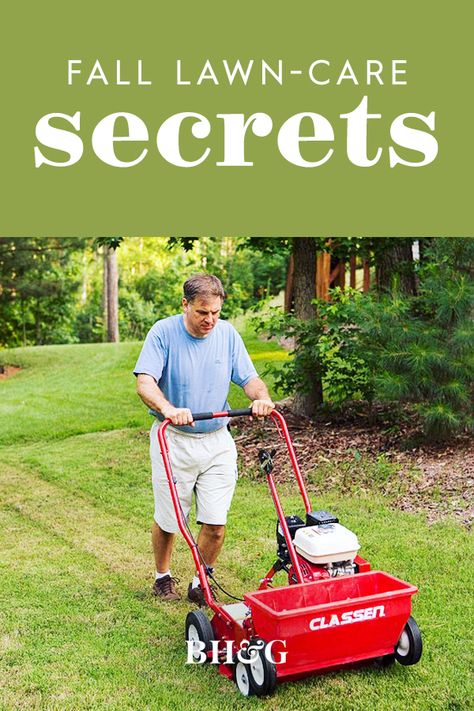 Keep your lawn looking great throughout fall with these fall lawn care tips and tricks. #falllawncare #tips #maintenance #falllandscaping #autumnlawncare #bhg Fall Lawn Care Tips, Lime For Lawns, Fall Lawn Maintenance, Winter Lawn Care, Overseeding Lawn, Lawn Renovation, Fall Lawn Care, Greener Grass, Organic Lawn Care