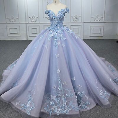 Blue Purple Quinceanera Dress, Dusty Blue Quince Dresses, Quinceanera Dresses Dusty Blue, Long Fluffy Dress Ball Gowns, Pretty Prom Dresses Ball Gown, Big Fluffy Dresses Ball Gowns, Quince Dresses Not Puffy, Princess Quinceanera Dresses Mexican, Pretty Quinceanera Dresses Butterfly