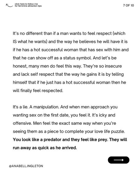 When you’re overly focused on wanting a relationship, you become very attached to the outcome. You feel like you need it and it influences the way you show up with men. It’s a very desperate energy and you can show up with a lot of convincing and controlling behavior. This is masculine “producing” and “results oriented” action that actually turns off most healthy masculine men. **Plus it attracts unhealthy feminine men that are takers, don’t want a relationship and just want to stay sur... Wanting A Relationship, Healthy Masculine, Controlling Behavior, Feminine Men, Masculine Men, Many Men, Successful Women, Self Respect, Feminine Energy