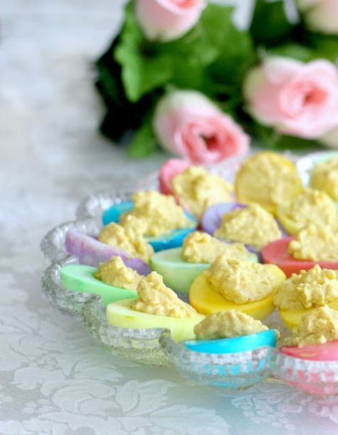 Classic Deviled eggs recipe in dyed egg whites for lovely pastel shades that look beautiful for Easter dinner. Deviled Eggs For Easter, Dyed Deviled Eggs, Colored Deviled Eggs, Easter Deviled Eggs, Grateful Prayer, Gluten Free Puff Pastry, Eggs For Easter, Easter Appetizers, Deviled Eggs Recipe