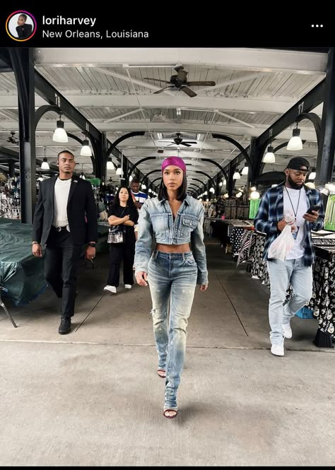 Lori Harvey Casual Outfits, Italian Aesthetic Fashion, All Denim Outfit, Harvey Outfits, All Denim Outfits, New Orleans Food, Lori Harvey, All Jeans, Fashion 101