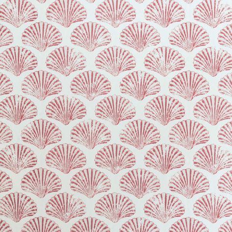 Barneby Gates - Scallop Shell - red - flat2 - 1500x1000px Shell Wallpaper, Scallop Shell, Scallop Shells, Garden Design, Designer Wallpaper, Shells, Cream, Green, Red