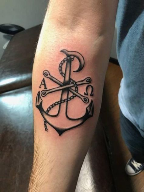 Chi Rho anchor line work tattoo Chi Rho Tattoo, Catholic Tattoos, Chi Rho, Work Tattoo, Anchor Tattoos, The Chi, Anchor Tattoo, Star Wars Tattoo, Cross Art