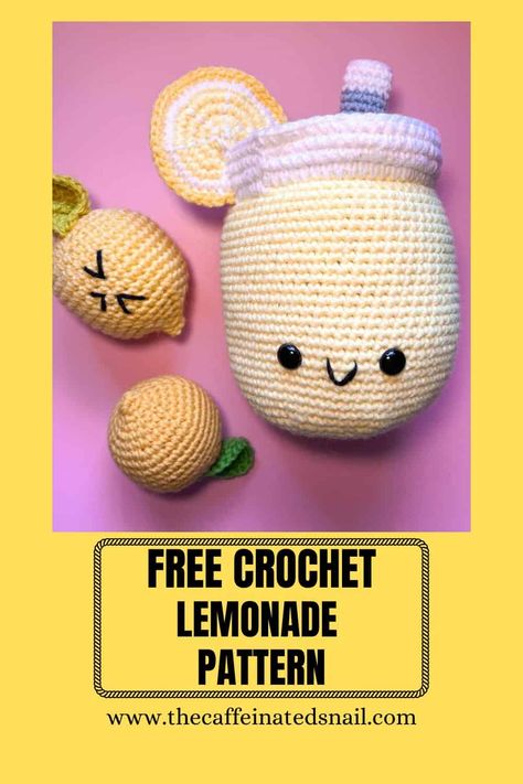 Crochet Lemonade Pattern - thecaffeinatedsnail.com Playful Decor, Going Through The Motions, Crochet Food, Enjoy The Sunshine, Single Crochet Stitch, Pull Through, Summer Patterns, Summer Crochet, Tapestry Needle