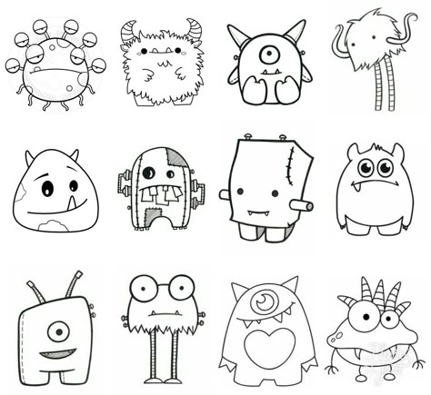 Kawaii Monster Drawing, Cute Halloween Characters Drawings, How To Draw Cute Monsters, Simple Monster Drawing, Halloween Monster Drawing, Cute Monsters Drawings Easy, Cute Monster Tattoo, Cartoon Monsters Drawing, Monsters To Draw