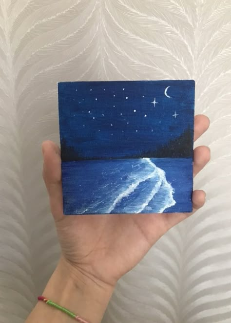 Beautiful And Meaningful Paintings, Simple Blue Painting Ideas, Painting Ideas On Canvas Night, Blue Aesthetic Painting Ideas, Simple Small Canvas Paintings, Blue Painting Ideas Easy, Mini Canvas Art Simple, Painting Ideas Blue, Blue Painting Ideas