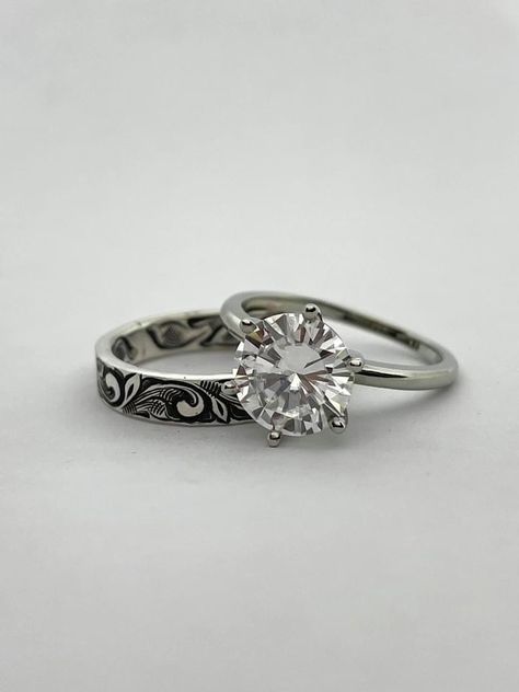 B-J wedding ring and band Western Promise Rings Silver, Hyo Silver Engagement Rings, Wester Promise Rings, Simple Wedding Rings Western, Silver Western Engagement Ring, Dainty Western Engagement Rings, Promise Rings Country, Wedding Rings Engagement Western, Western Inspired Wedding Rings