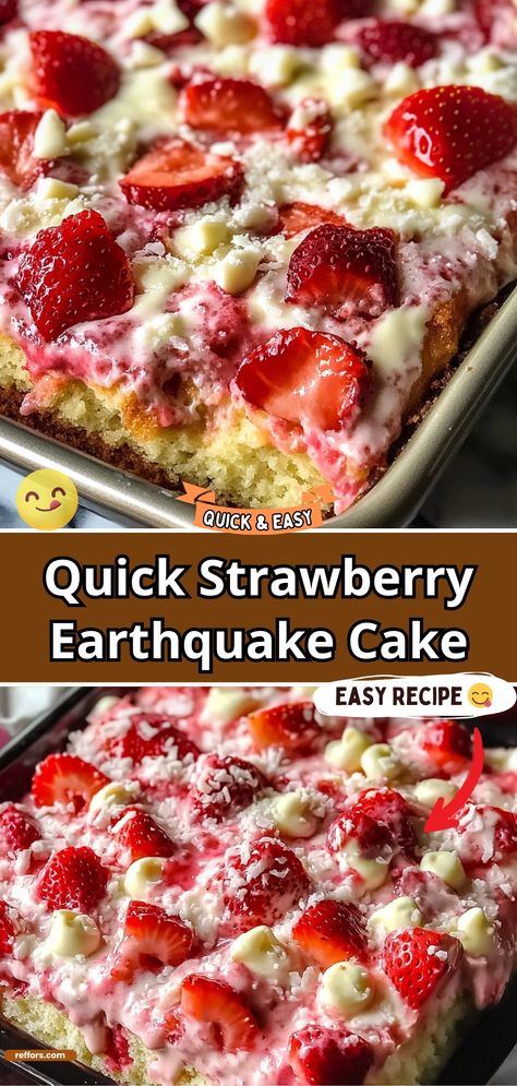 Strawberry Earthquake Cake Strawberry Earthquake Cake, Earthquake Cake Recipe, Earthquake Cake Recipes, Lush Cake, Delicious Strawberry Cake, Earthquake Cake, Cake Mix Ingredients, Chicken Cake, Desserts Ideas