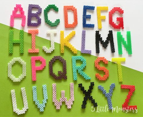 5 Little Monsters: Perler Bead Alphabet Perler Bead Alphabet, Bead Alphabet, Abc Patterns, Colorful Alphabet, Shel Silverstein, Magnetic Letters, Kindergarten First Day, Perler Beads Designs, 26 Letters