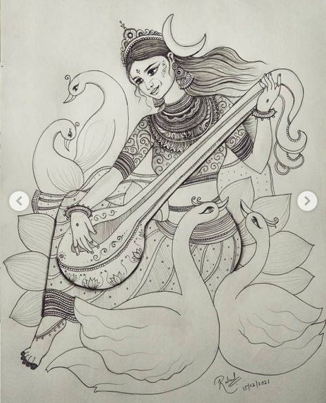 Drawing Ideas God, Saraswati Painting, Ram Wallpaper, Men Health, Boho Art Drawings, Pen Art Drawings, Cool Pencil Drawings, Beautiful Art Paintings, Mandala Art Lesson