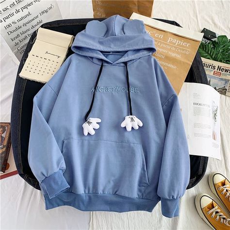 Casual Loose Female Hoodie Cartoon Clothes Bear Ear Hoodie Winter Top BU-M Bear Ear Hoodie, Kawaii Hoodies, Hoodie Cartoon, Clothes Winter, Bear Ears, Cartoon Outfits, Korean Casual, Cartoon Bear, Hoodie Pullover