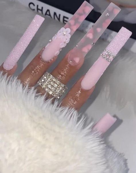 Easy Pink Acrylic Nails, Long Baddie Nail Designs, Xxxl Nails Designs, Long Pink Nail Designs, 3xl Nails, Baddie Nails Long, Xxl Acrylic Nails, Jin Outfits, Acrylic Nail Designs Classy